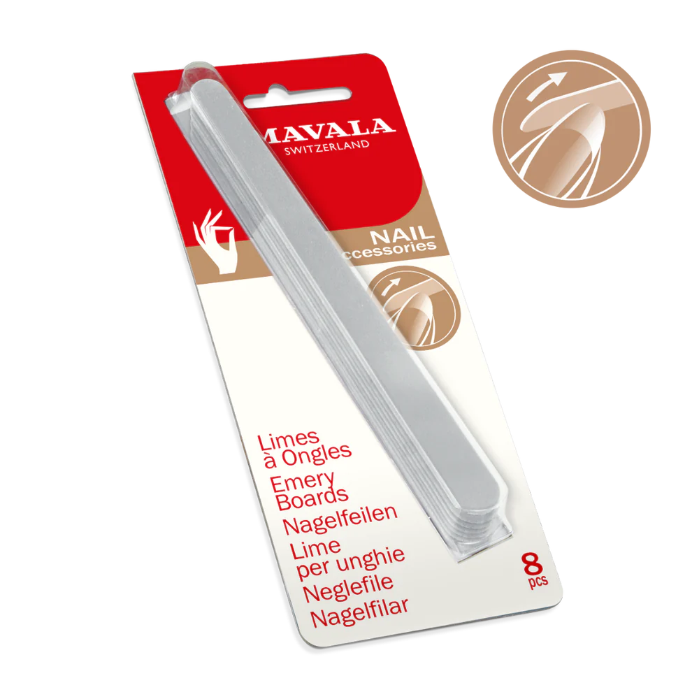 MAVALA fine wooden emery board with dual grit for gentle nail care.